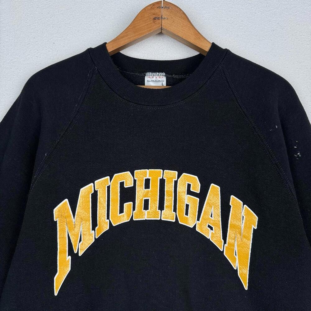 Vtg 80'S Artex University of Michigan Raglan Sweatshirt Made In USA Large Black - Picture 2 of 9